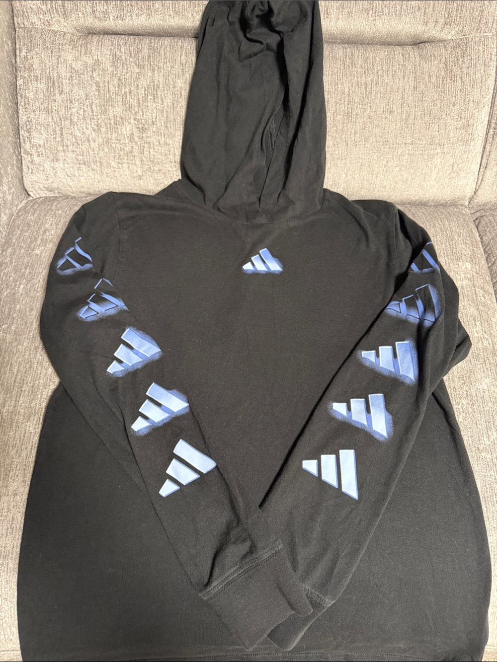 adidas Black Hoodie with Blue Sleeve Logos